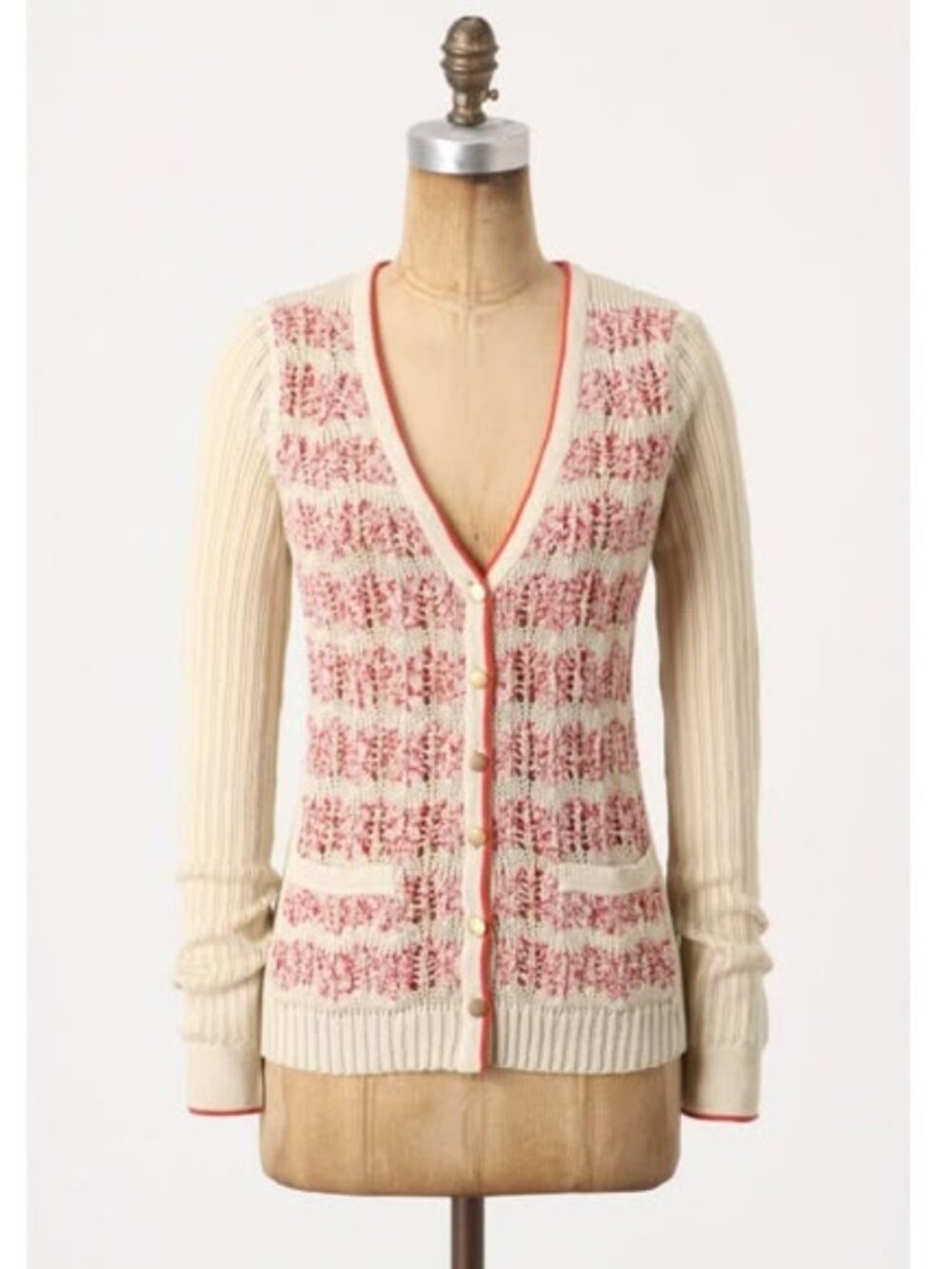 Anthropologie Not Your Boyfriend's Cardigan V-Neck Sweater Cream Red